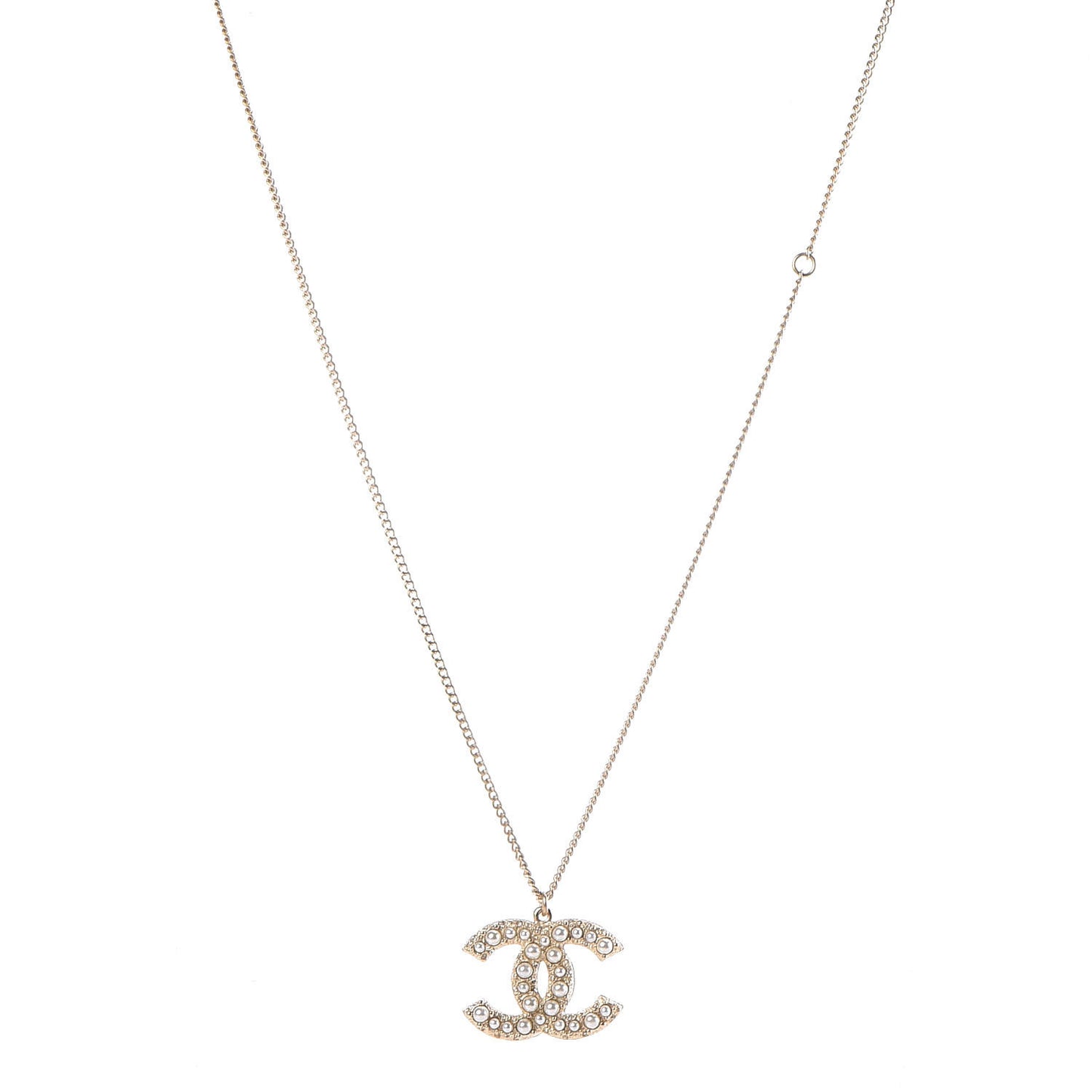 Crystal Pearl CC Pendant Necklace Gold