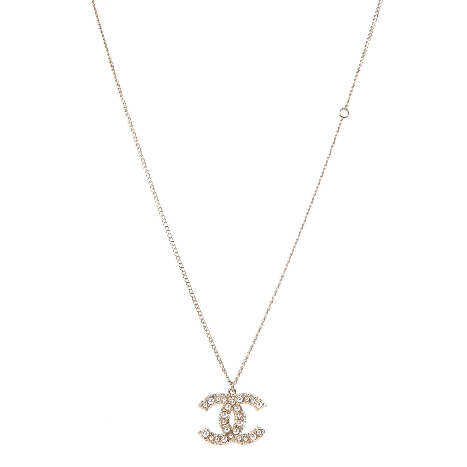 Chanel Crystal Pearl CC Pendant Necklace Gold 1 of 7