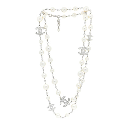 Chanel Crystal Pearl CC Long Necklace Silver 3 of 6