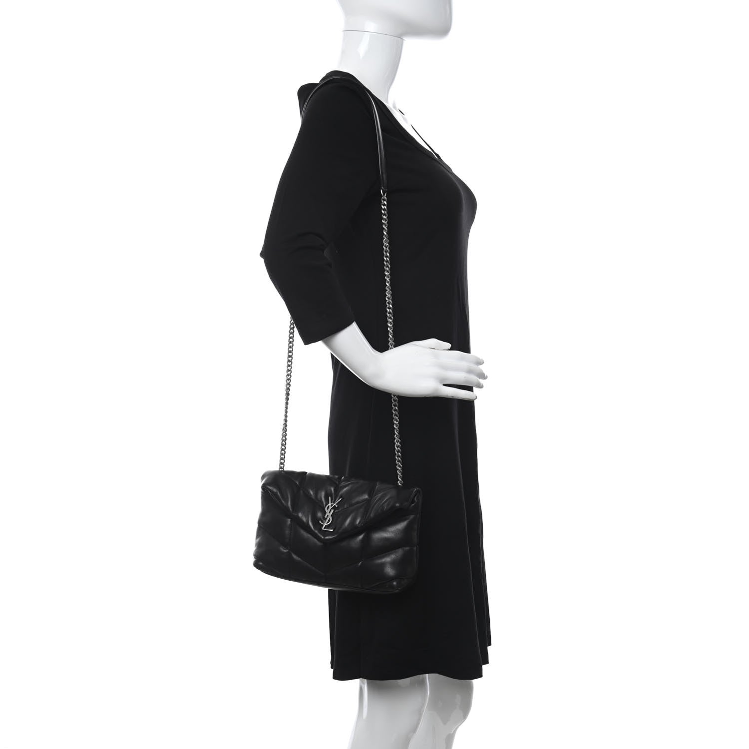 Saint Laurent Lambskin Quilted Toy Loulou Puffer Monogram Chain Satchel Black 2 of 11