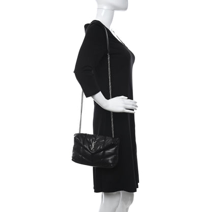 Saint Laurent Lambskin Quilted Toy Loulou Puffer Monogram Chain Satchel Black 2 of 11