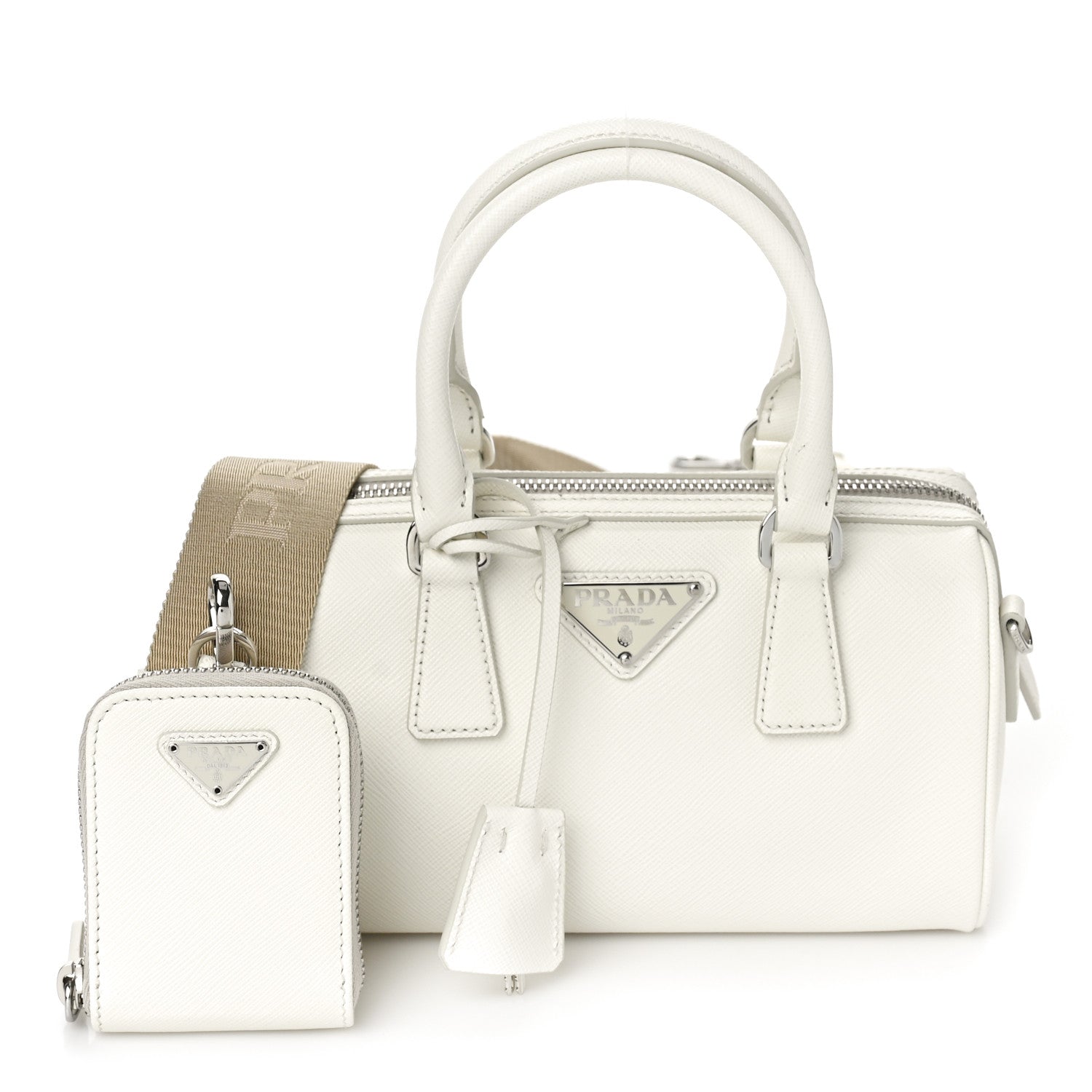 Prada Saffiano Lux Top Handle Crossbody Bag White 1 of 8
