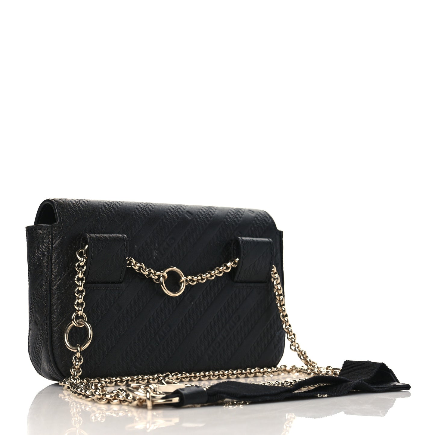 Calfskin Embossed Logo Bond Chain Camera Bag Black