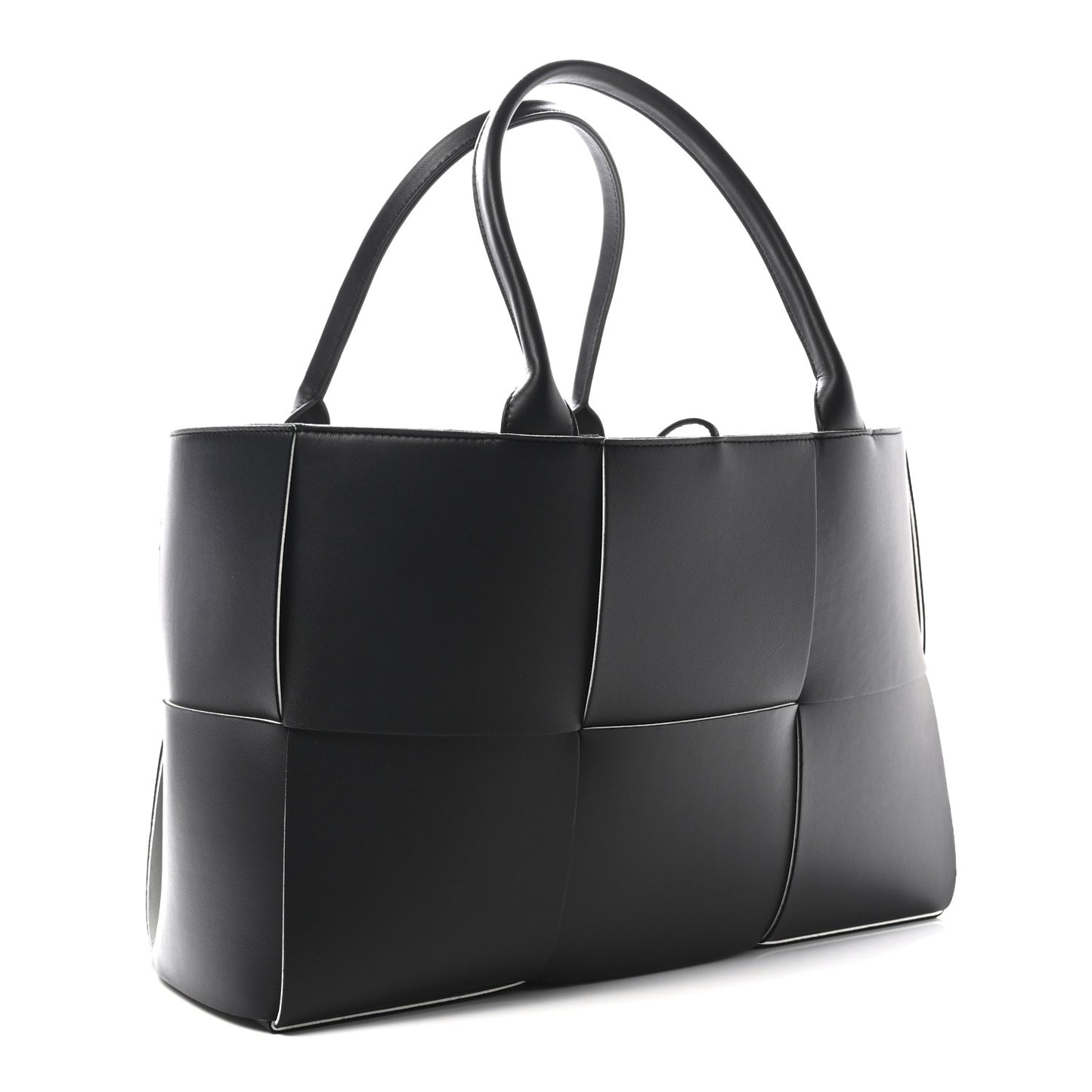 Nappa Maxi Intrecciato Medium Arco Tote Black White