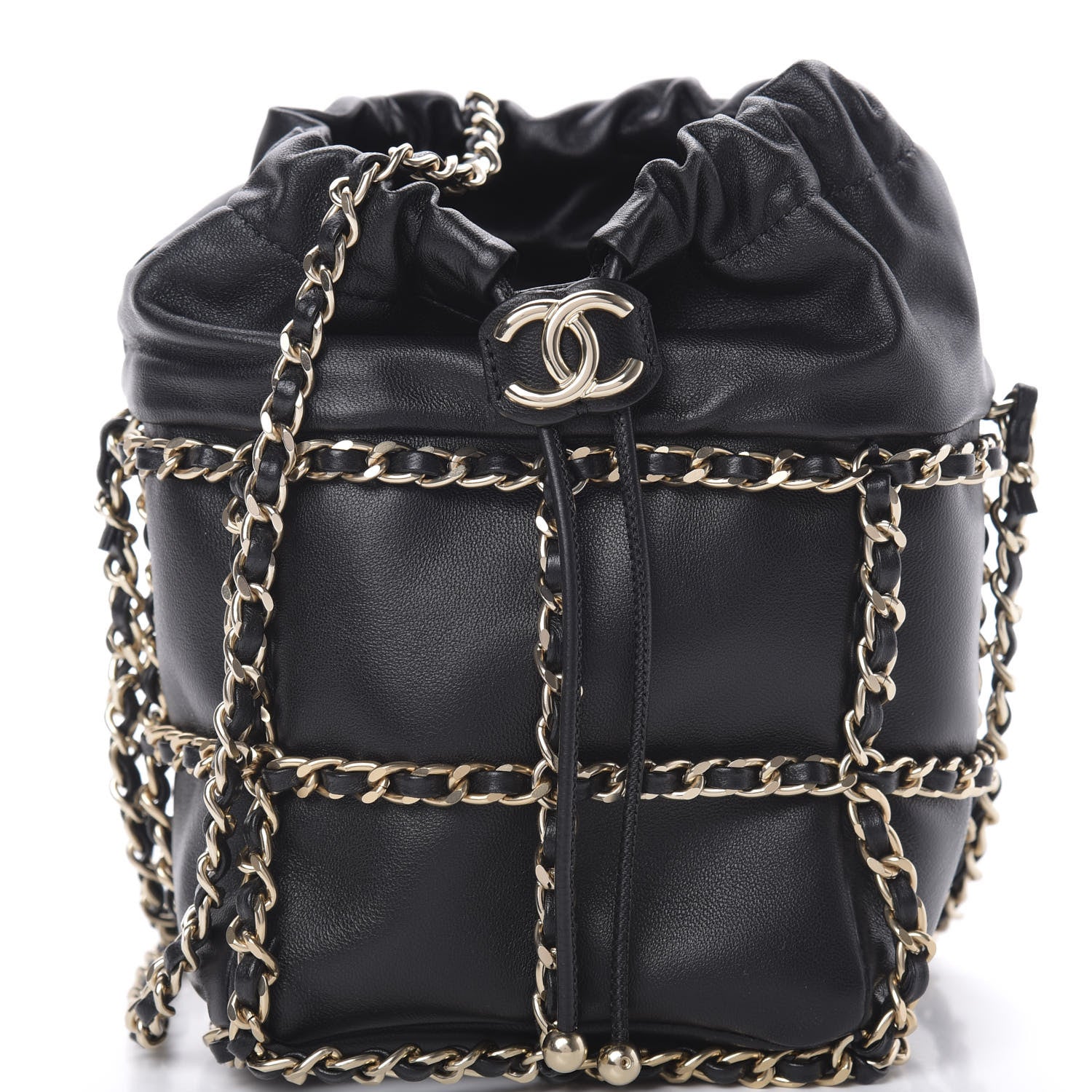 Chanel Lambskin Bucket Chain Drawstring Bag Black 8 of 11