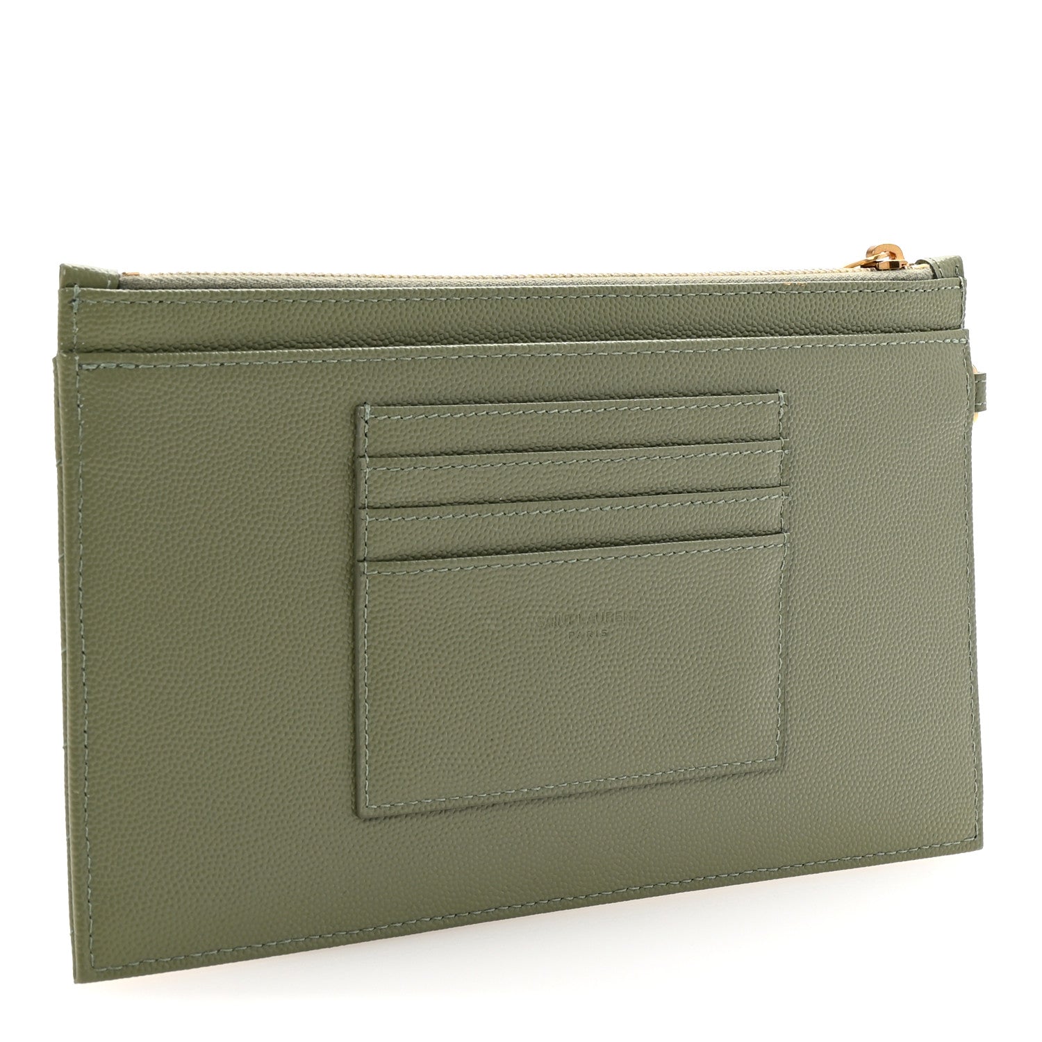 Saint Laurent Grain De Poudre Chevron Monogram Large Bill Pouch Light Sage 3 of 8