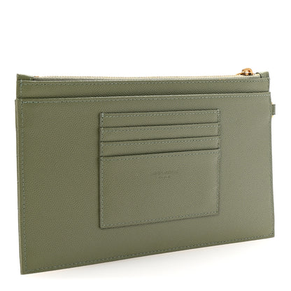 Saint Laurent Grain De Poudre Chevron Monogram Large Bill Pouch Light Sage 3 of 8