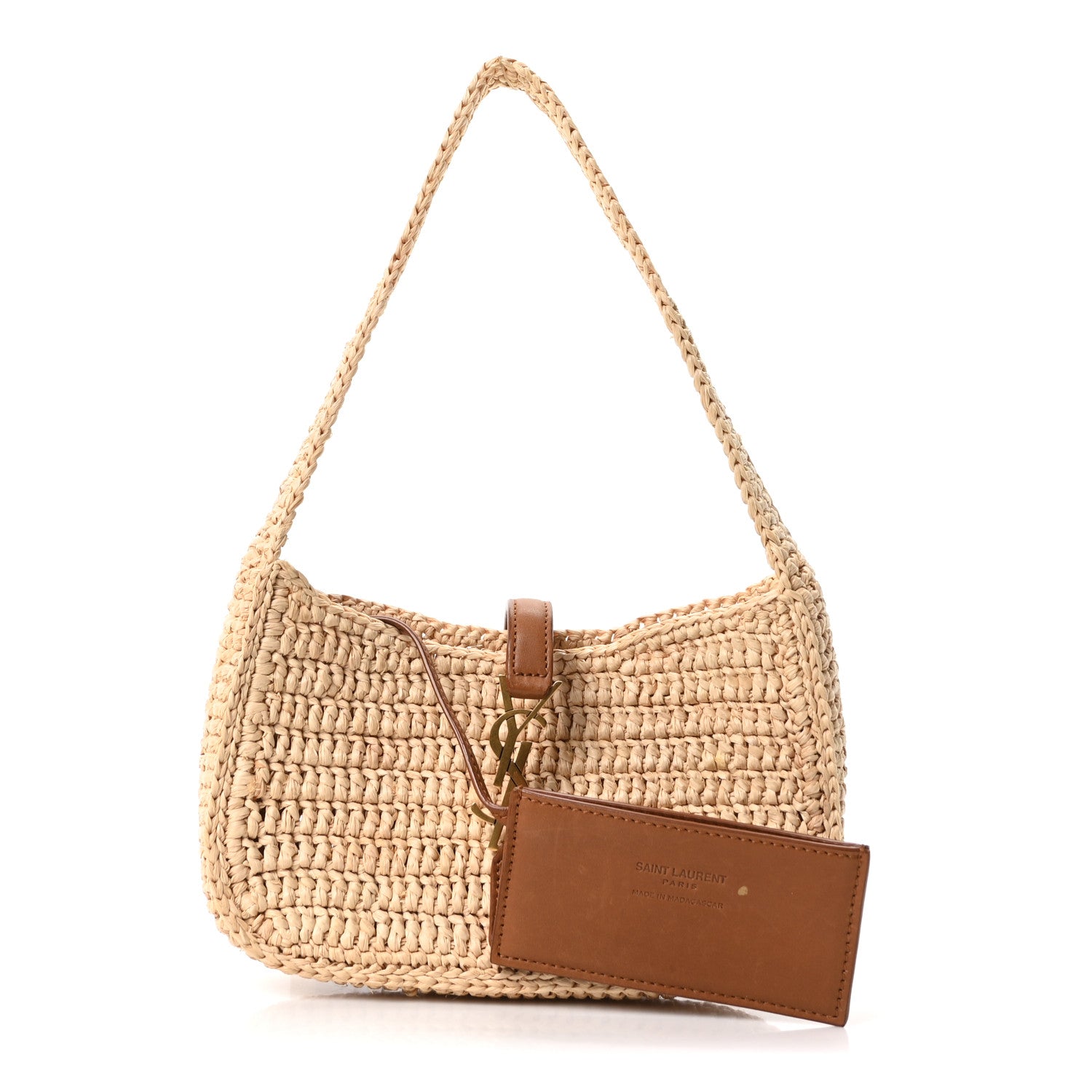 Saint Laurent Raffia Calfskin Le 5 A 7 Mini Hobo Natural Brick Natural Brick 3 of 11