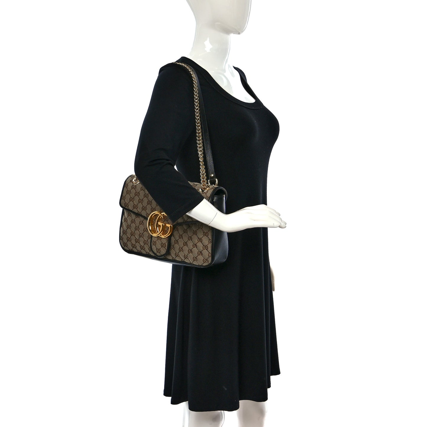 Monogram Azalea Calfskin Matelasse Diagonal Medium GG Marmont Shoulder Bag Beige Ebony Black