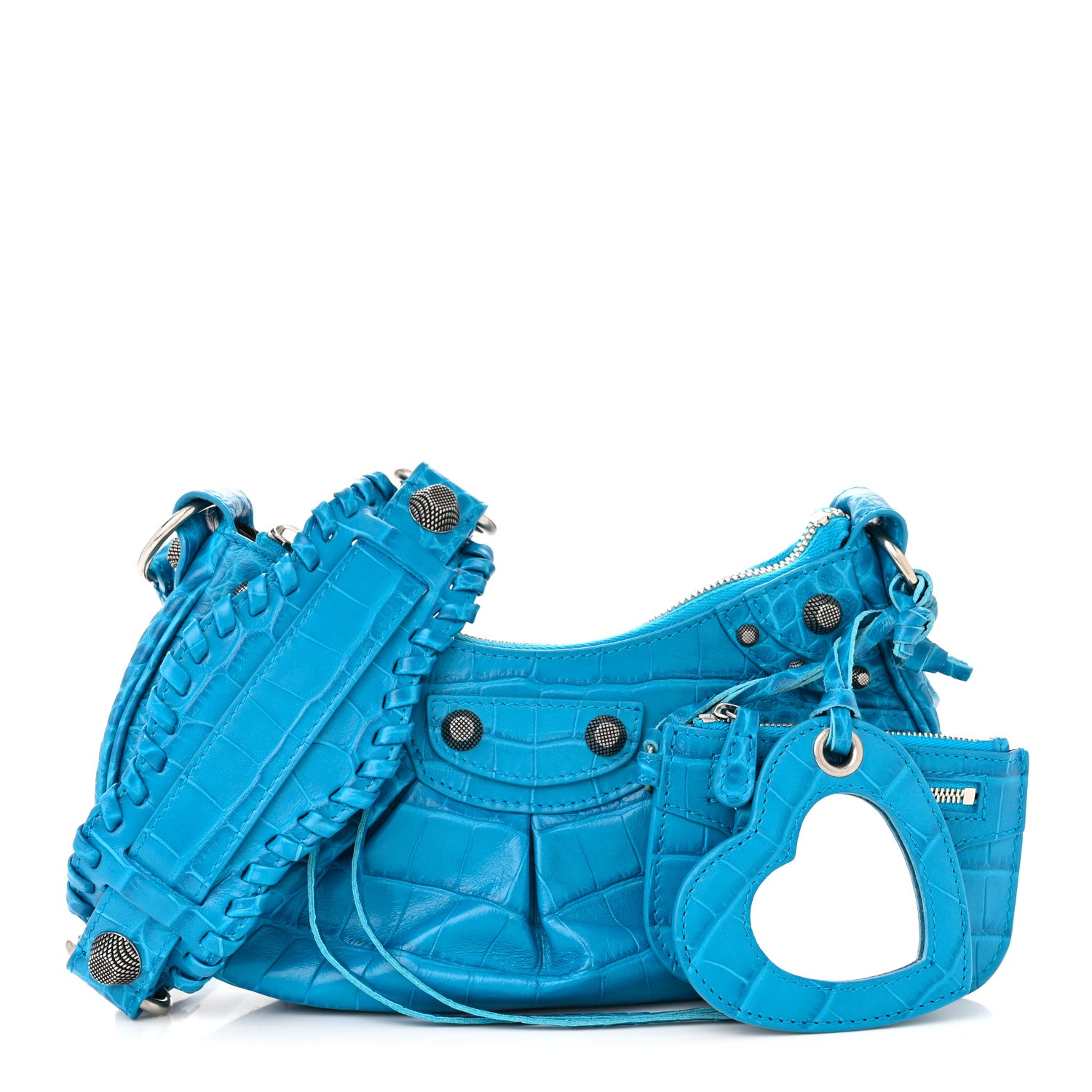 Balenciaga Extra Supple Calfskin Crocodile Embossed Le Cagole Shoulder Bag XS Turquoise 1 of 10