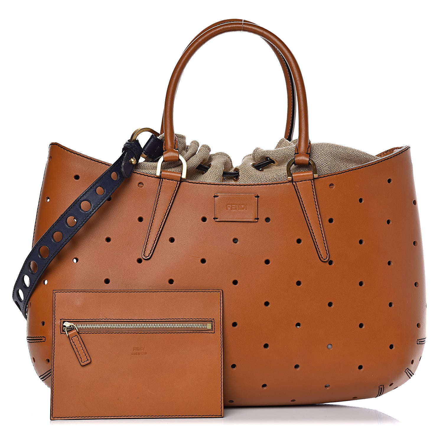 Fendi Calfskin Linen Perforated Medium B Fab Tote Miel Grezzo 1 of 16