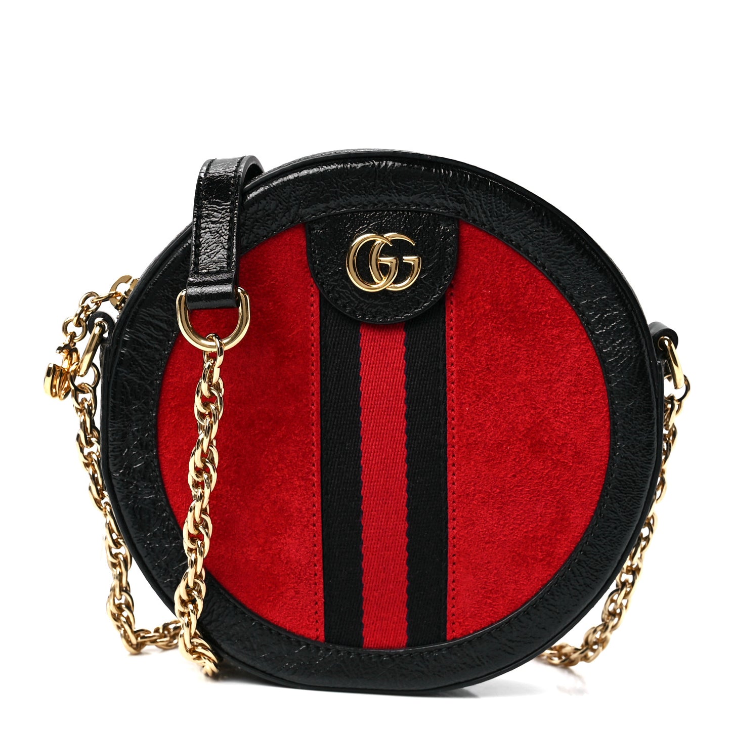 Suede Patent Web Mini Ophidia Round Shoulder Bag Hibiscus Red Black