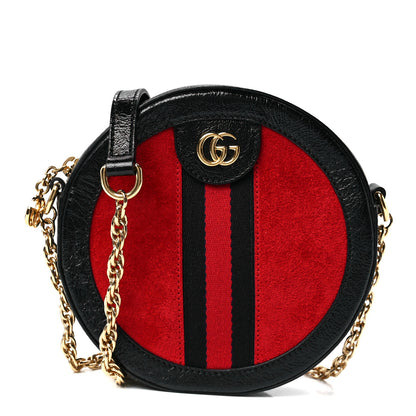 Gucci Suede Patent Web Mini Ophidia Round Shoulder Bag Hibiscus Red Black 1 of 13