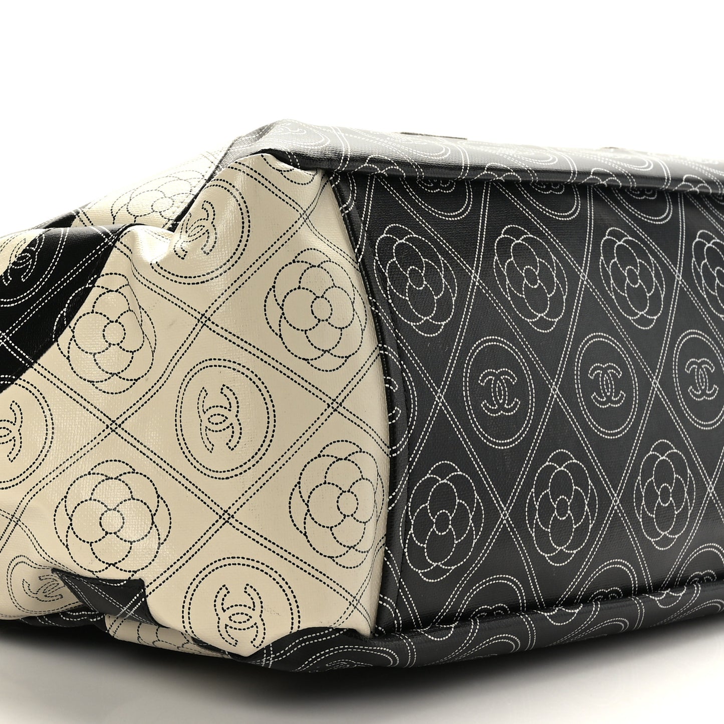 Coated Canvas Camellia Large Shopping Tote Black Beige