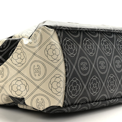 Chanel Coated Canvas Camellia Large Shopping Tote Black Beige 7 of 8