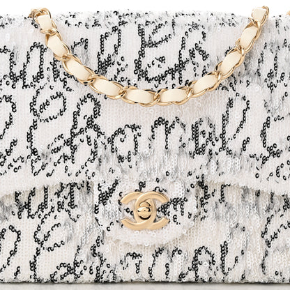 Chanel Sequin Logo Medium Flap White Black 8 of 11