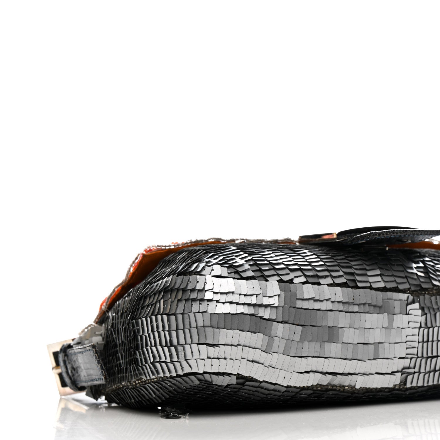 Fendi Sequin Beaded Lizard Baguette Silver Orange 7 of 14