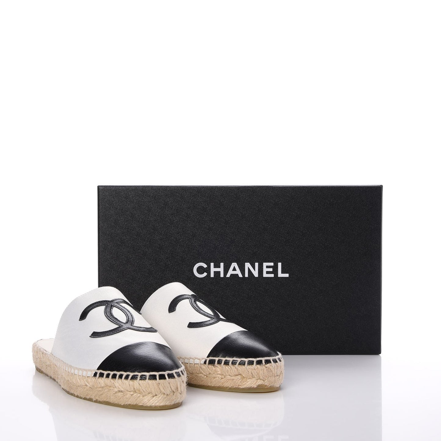 Iridescent Goatskin CC Espadrille Mules 36 Ivory Black
