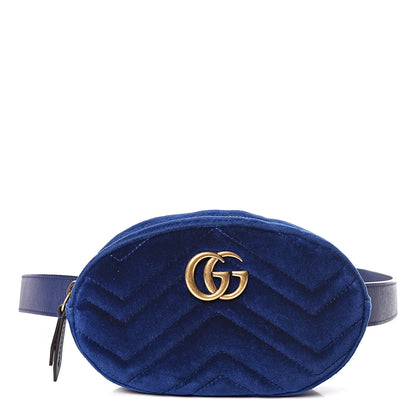 Gucci Velvet Matelasse GG Marmont Belt Bag 95 38 Cobalt Blue 1 of 10