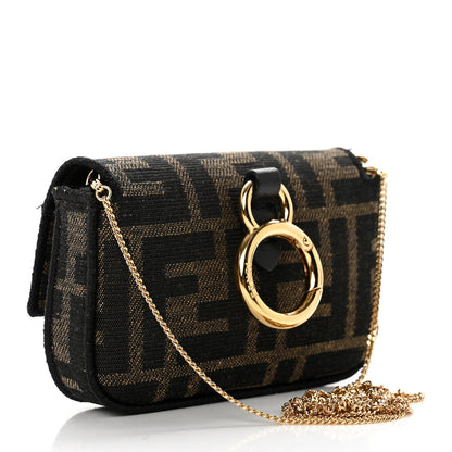 Fendi Fabric Jacquard FF 1974 Nano Baguette Charm Tobacco Moro Black 2 of 6
