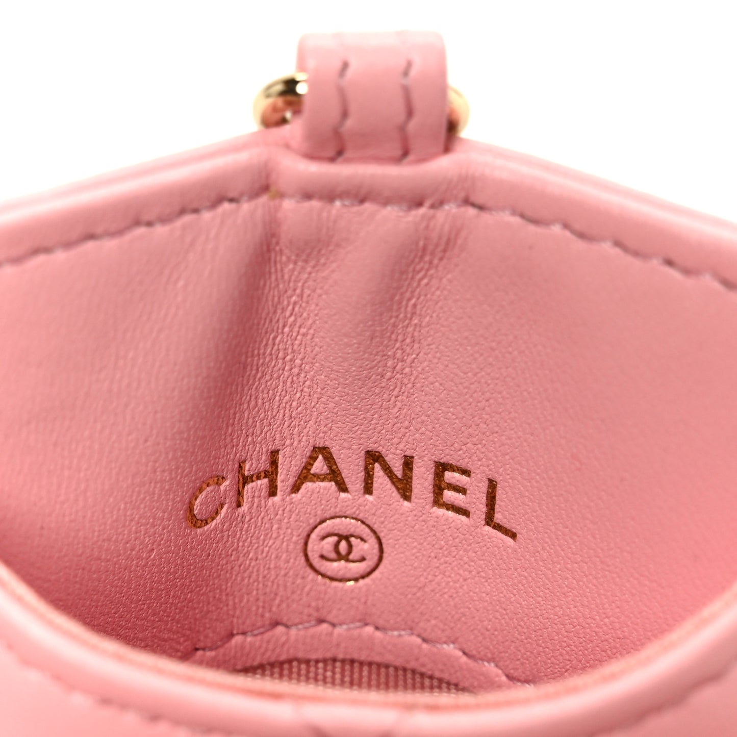 Lambskin Quilted Enamel Chanel Card Holder On Chain Light Pink
