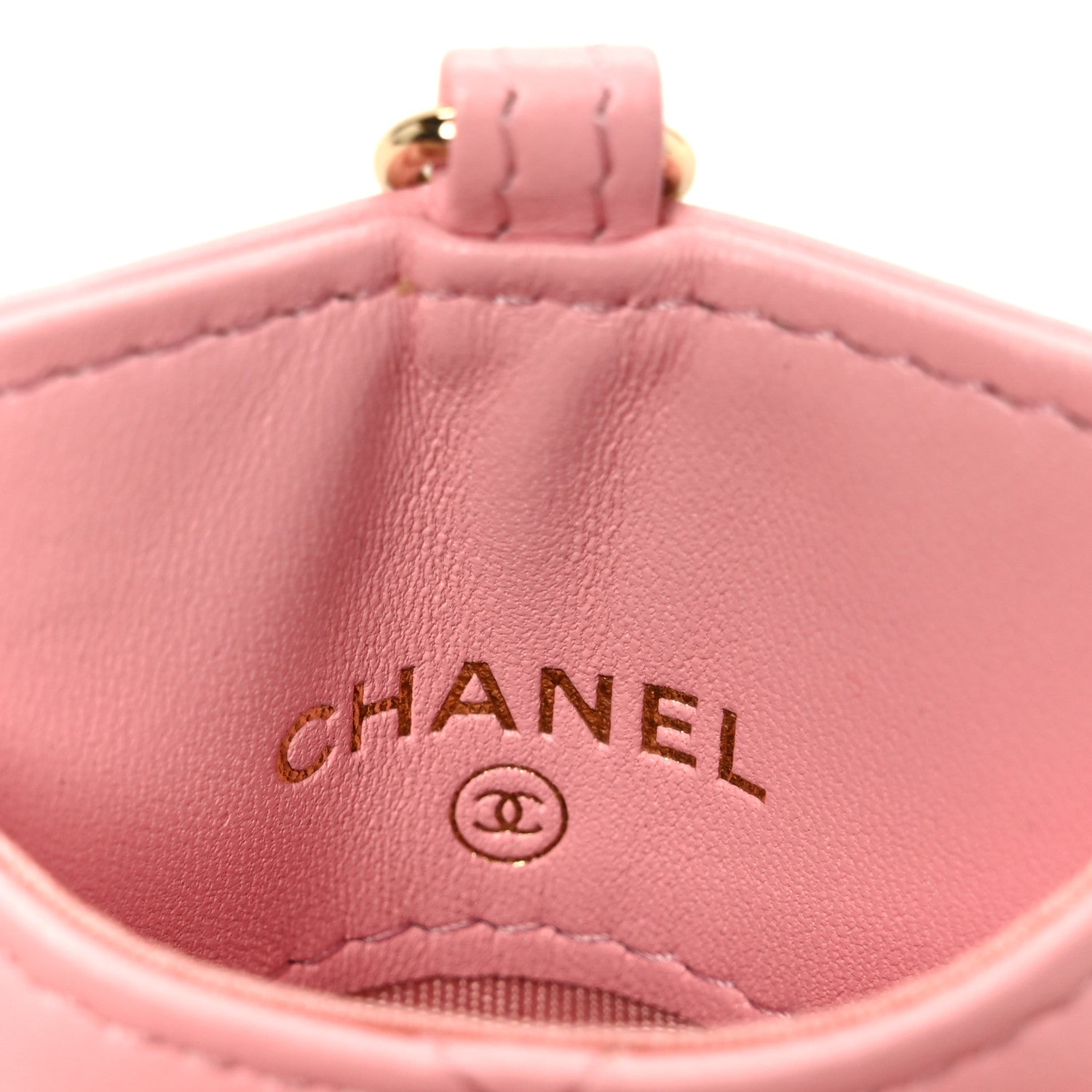 Chanel Lambskin Quilted Enamel Chanel Card Holder On Chain Light Pink 6 of 10