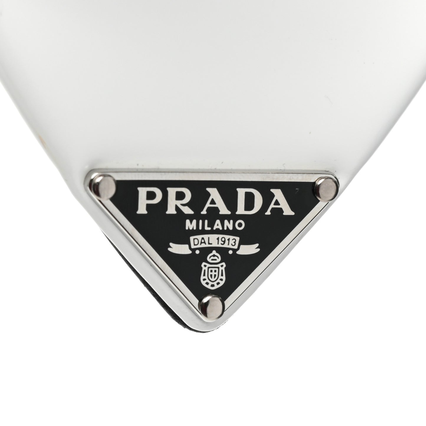 Plexiglass Calfskin Metal Triangle Logo 75mm Slide Sandals 39.5 White
