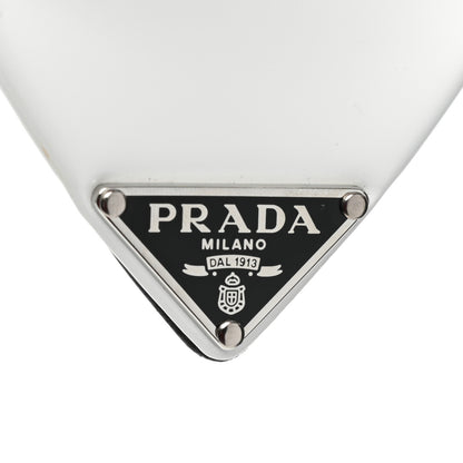 Prada Plexiglass Calfskin Metal Triangle Logo 75mm Slide Sandals 39.5 White 8 of 11