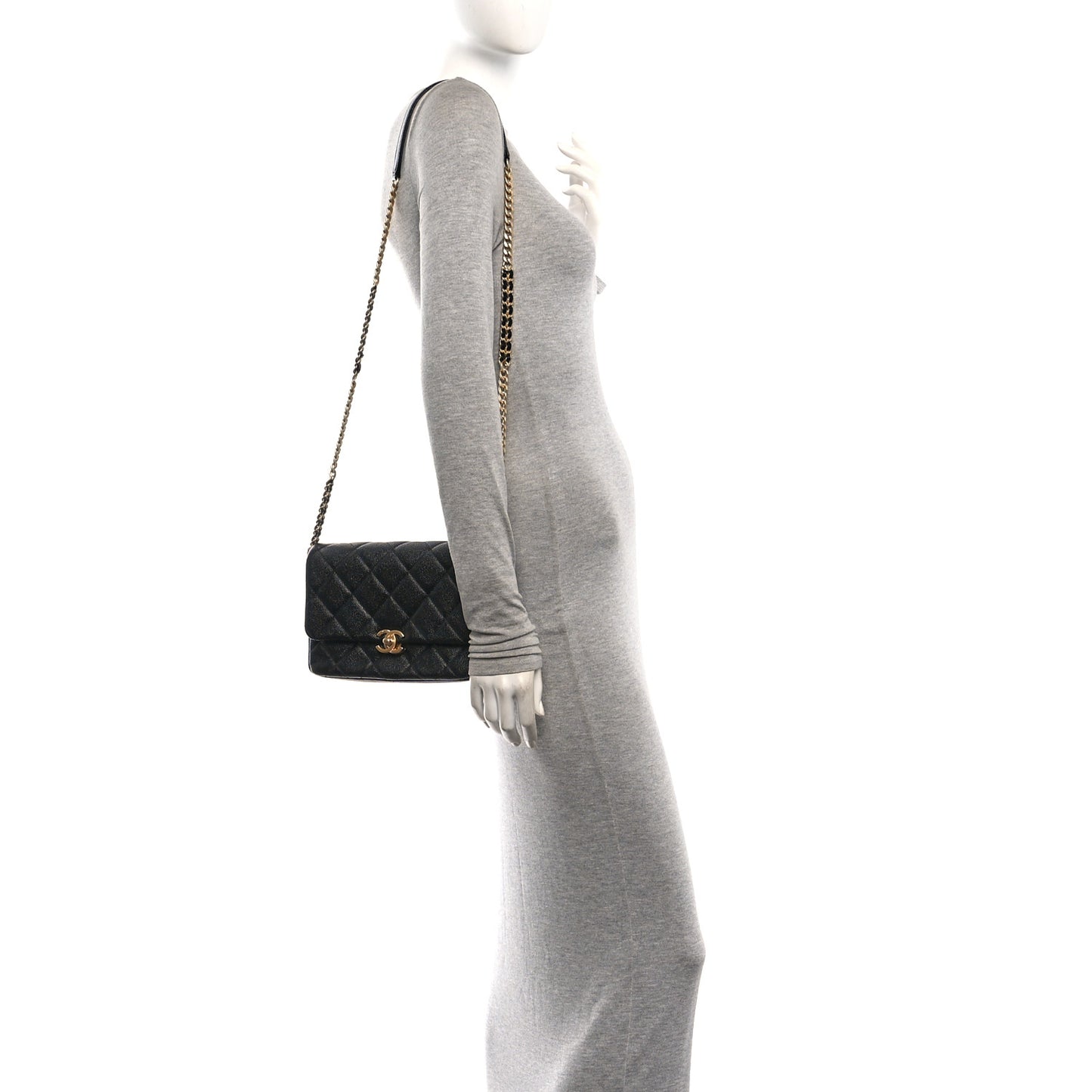 Shiny Caviar Quilted Small Chain Melody Flap Black