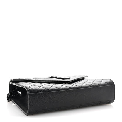Saint Laurent Grain De Poudre Textured Mixed Matelasse Triquilt Medium Monogram Monochrome Satchel Black 4 of 10