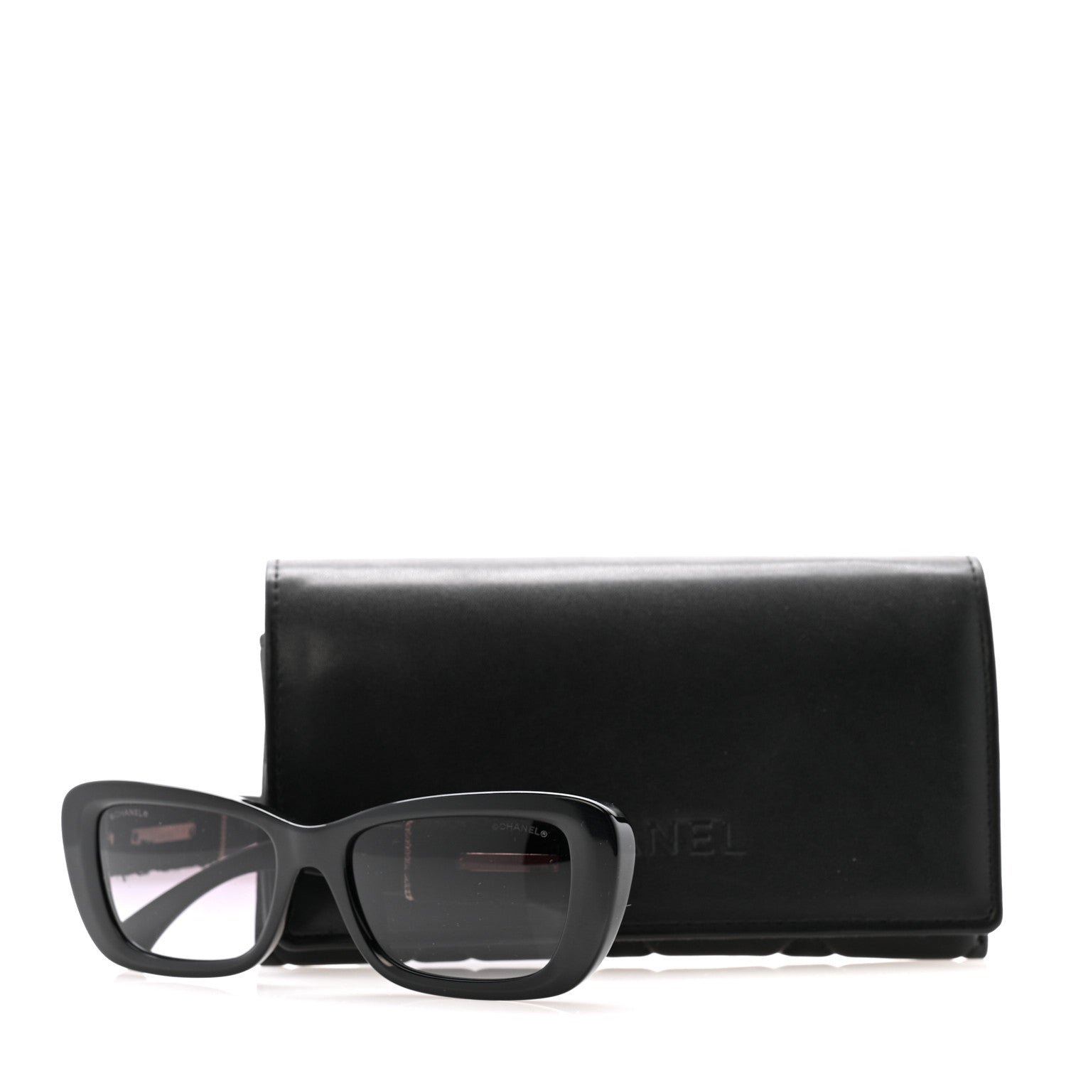 Chanel Acetate Tweed Wool CC Rectangle Sunglasses 5514-A Black