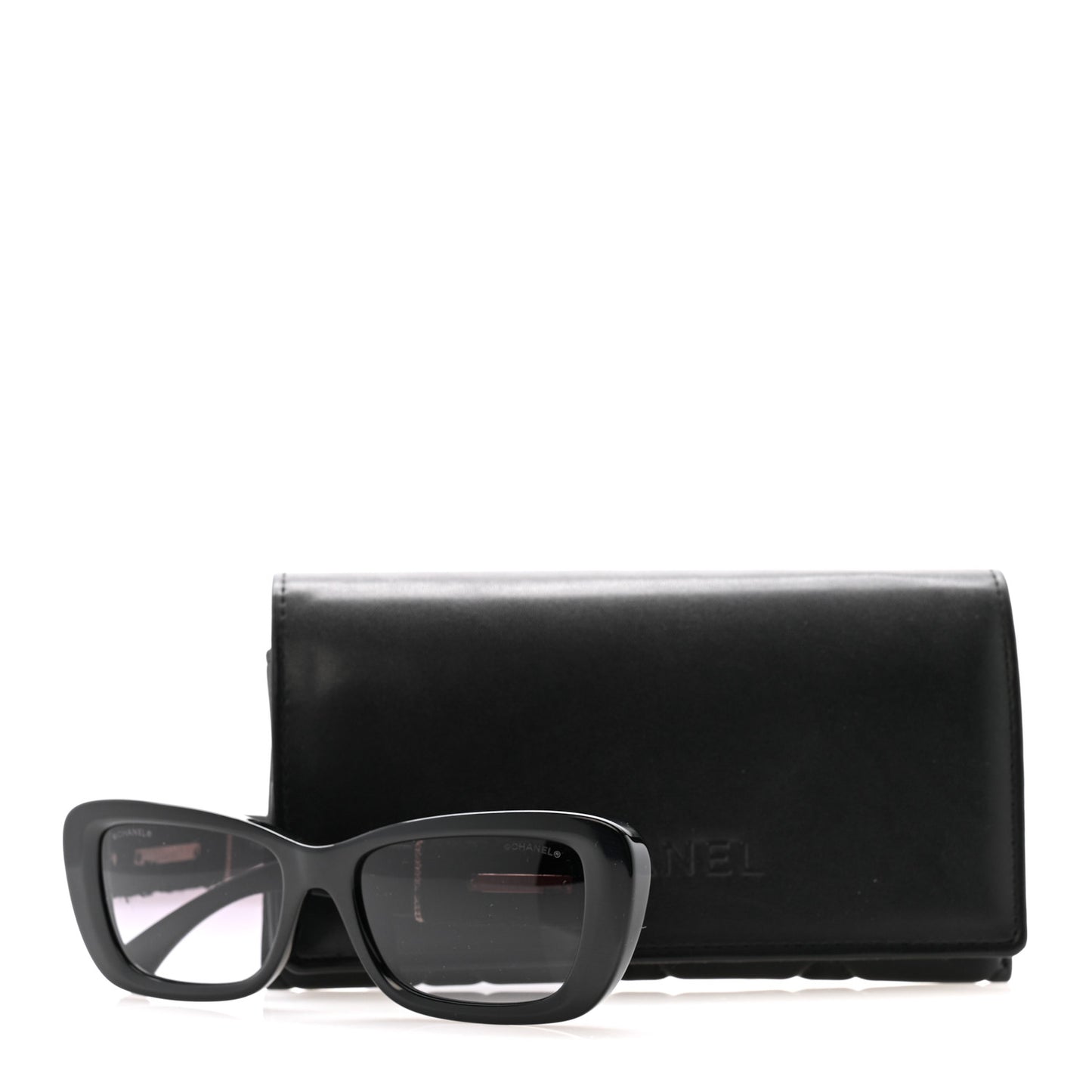 Acetate Tweed Wool CC Rectangle Sunglasses 5514-A Black