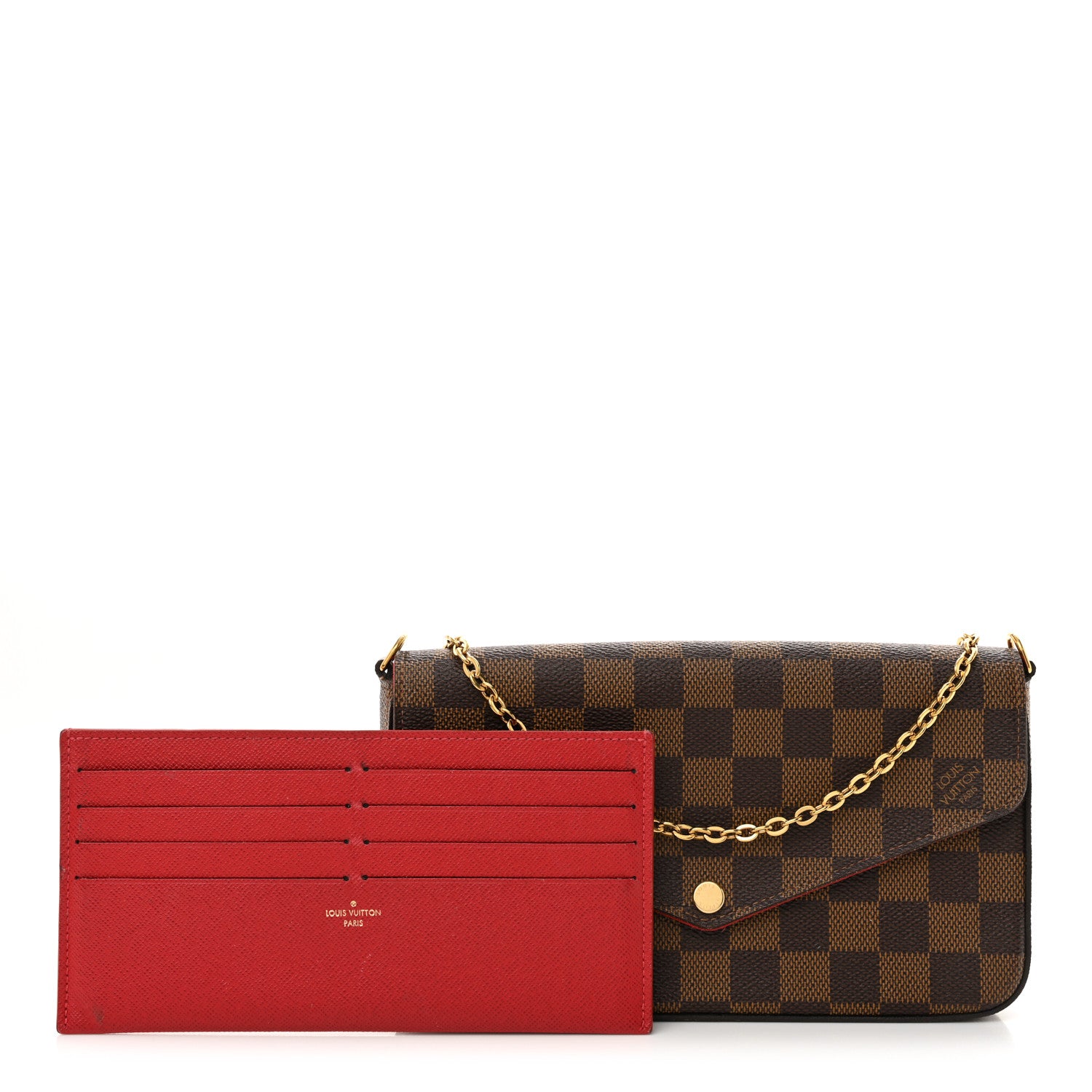 Louis Vuitton Damier Ebene Pochette Felicie Chain Wallet 3 of 13