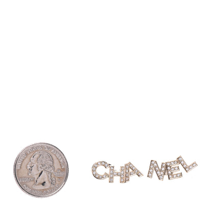 Chanel Crystal Pearl Signature Stud Earrings Gold 2 of 5