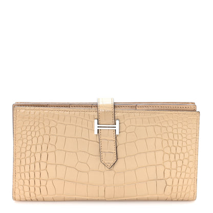 Hermes Matte Alligator Bearn Gusset Wallet Poussiere 1 of 6