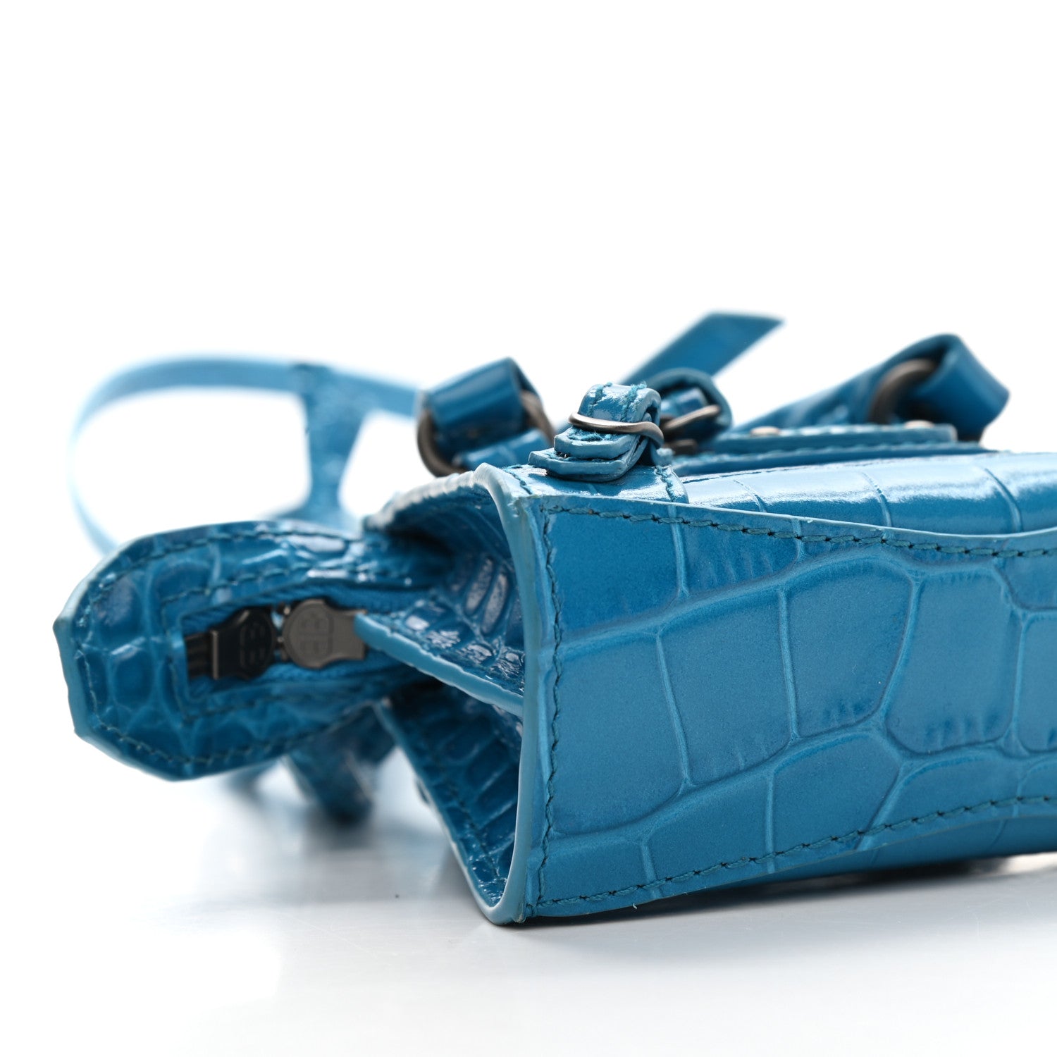 Balenciaga Calfskin Crocodile Embossed Neo Classic Hardware Super Nano City Crossbody Turquoise 8 of 9