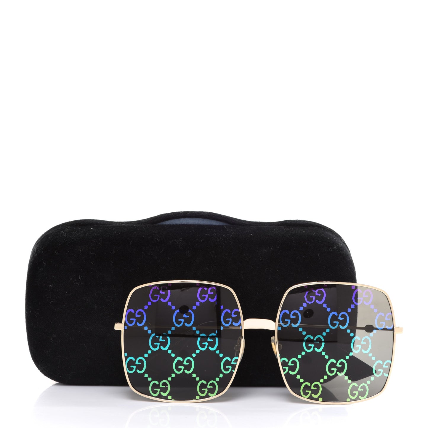 Metal Rectangular Frame Sunglasses GG0414S Gold Multicolor