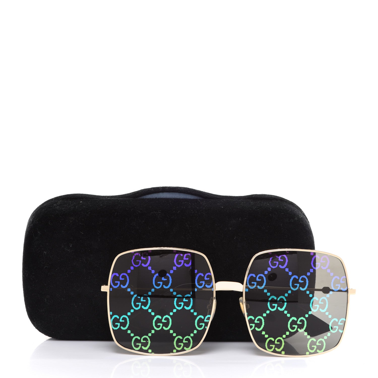 Gucci Metal Rectangular Frame Sunglasses GG0414S Gold Multicolor 9 of 9
