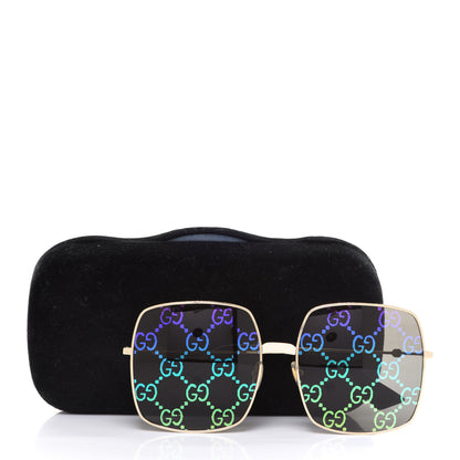 Gucci Metal Rectangular Frame Sunglasses GG0414S Gold Multicolor 9 of 9