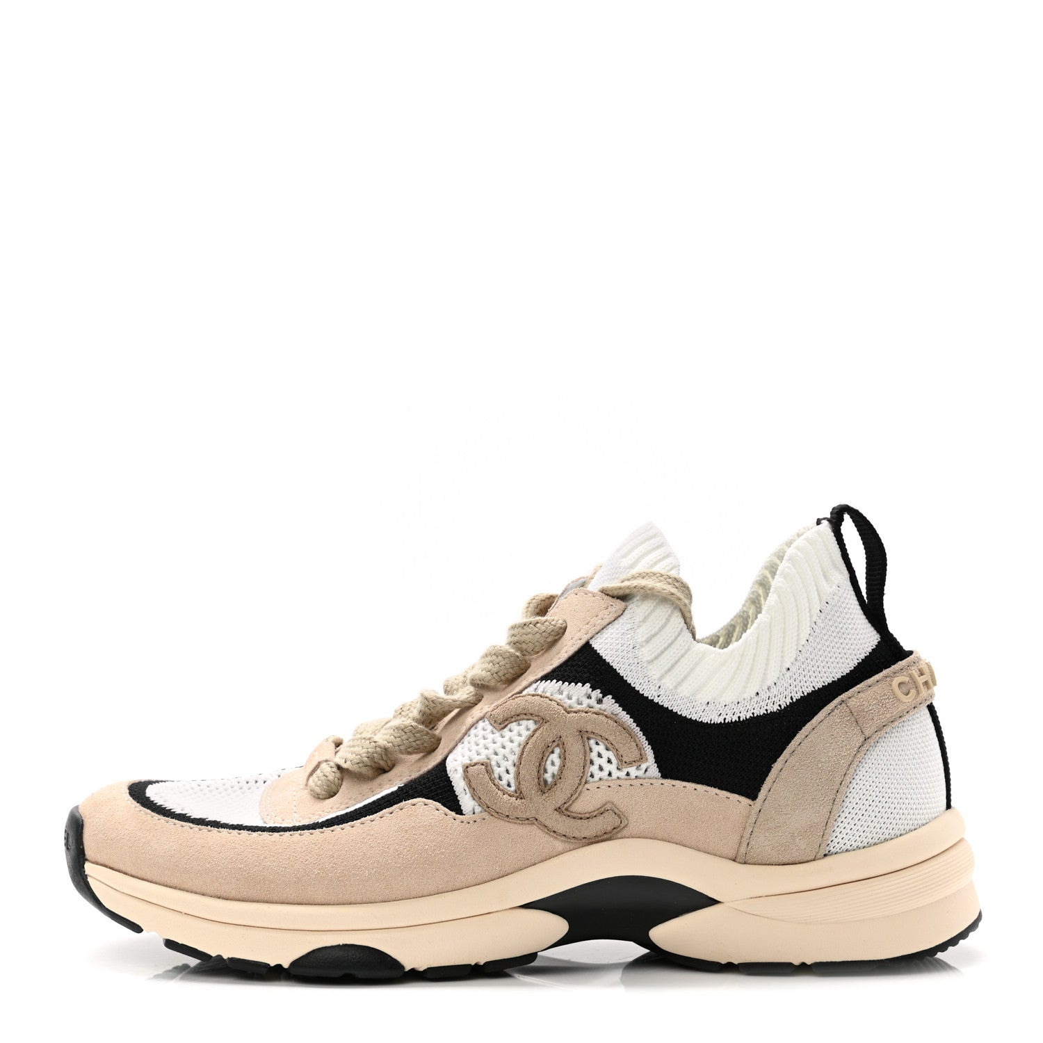 Chanel Mesh Suede Fabric Womens CC Sneakers 38 Light Pink White Black 1 of 8