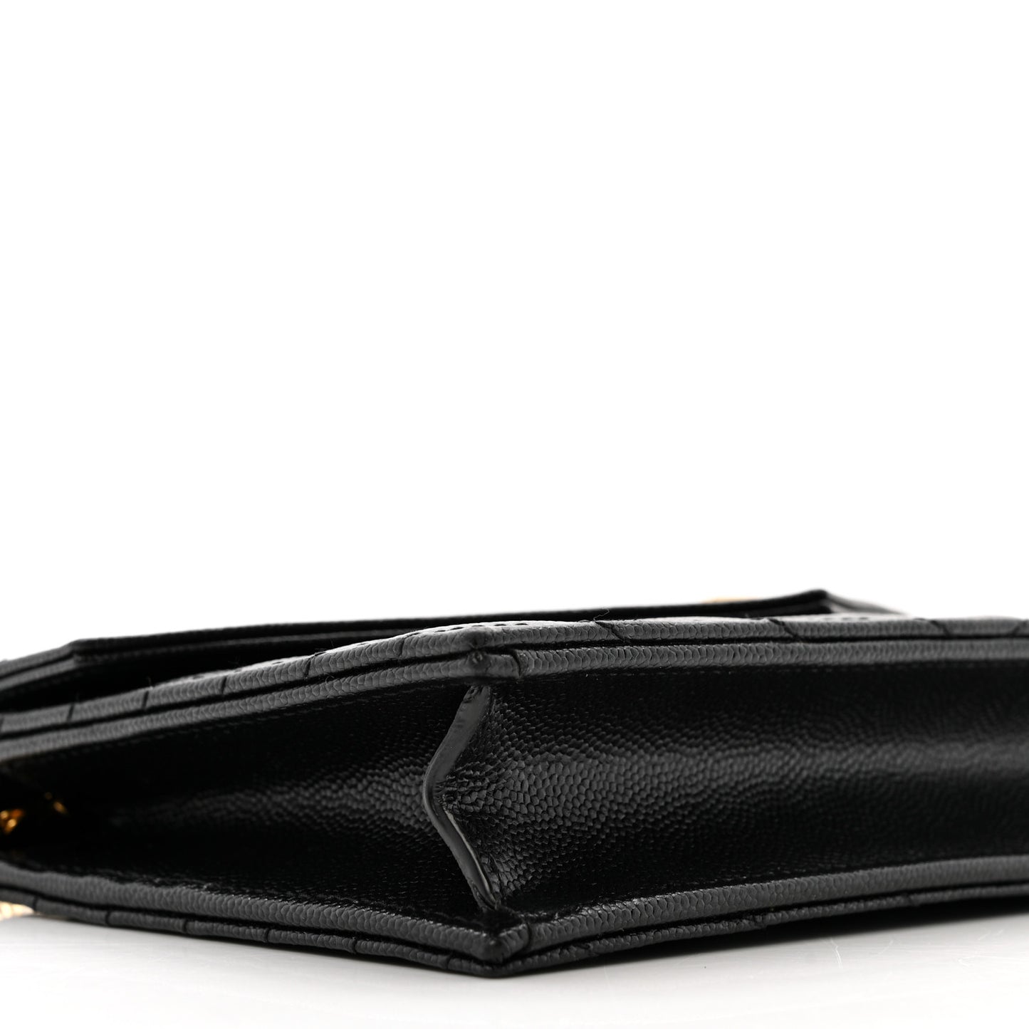 Grain De Poudre Matelasse Chevron Monogram Envelope Chain Wallet Black