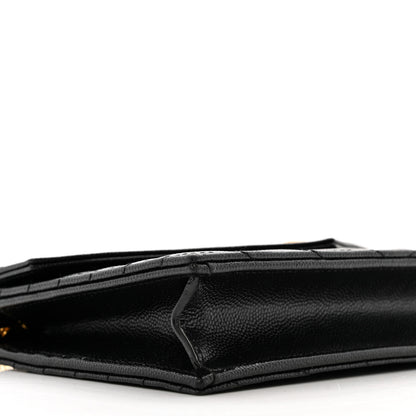 Saint Laurent Grain De Poudre Matelasse Chevron Monogram Envelope Chain Wallet Black 9 of 11