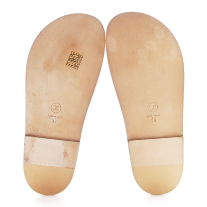 Chanel Lambskin Quilted Velcro Dad Chain CC Slide Sandals 38 Beige 5 of 10