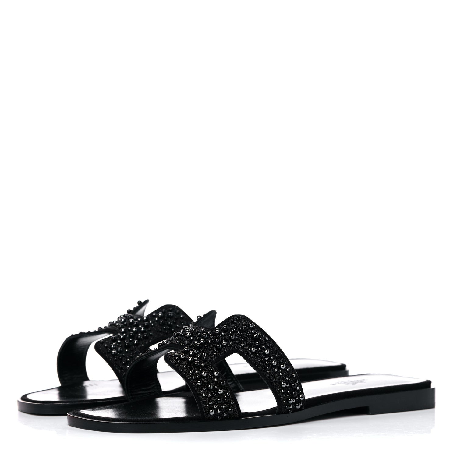 Hermes Goatskin Crystal Oran Sandals 37 Black 3 of 10