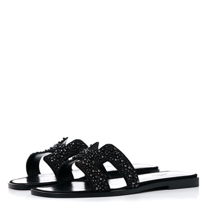 Hermes Goatskin Crystal Oran Sandals 37 Black 3 of 10