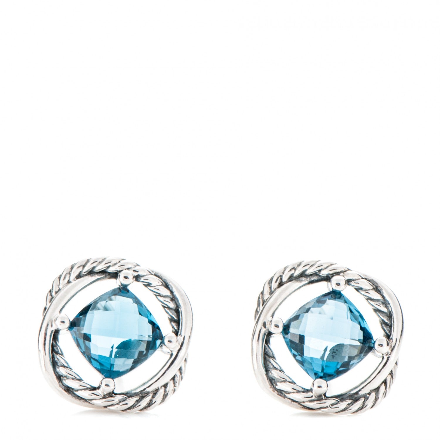 David Yurman Sterling Silver Blue Topaz 7mm Infinity Earrings 1 of 4