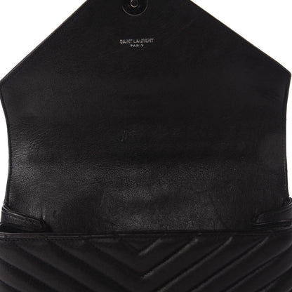Saint Laurent Sheepskin Matelasse Chevron Monogram Medium College Bag Black 11 of 14