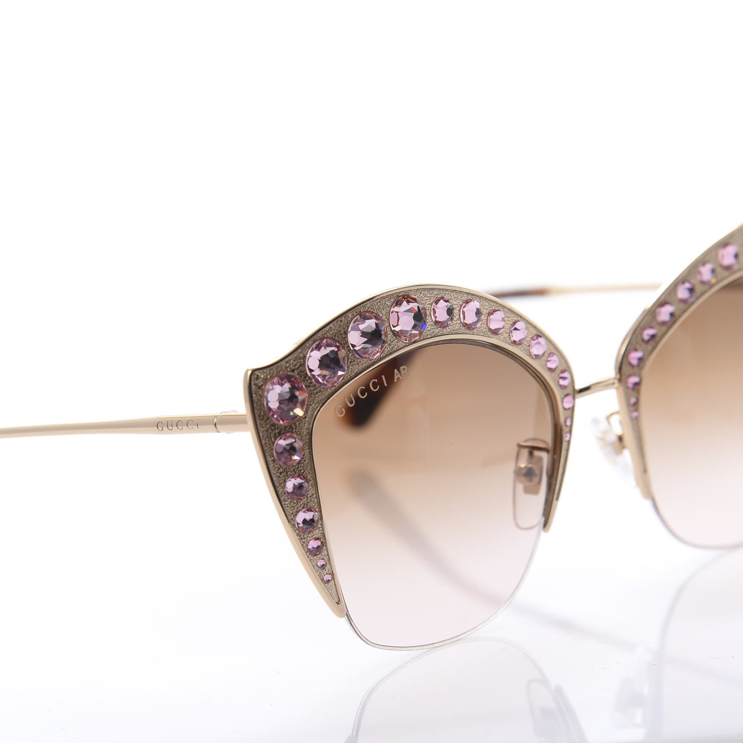 Gucci Metal Crystal Cat Eye Sunglasses GG00114S Pink 7 of 8