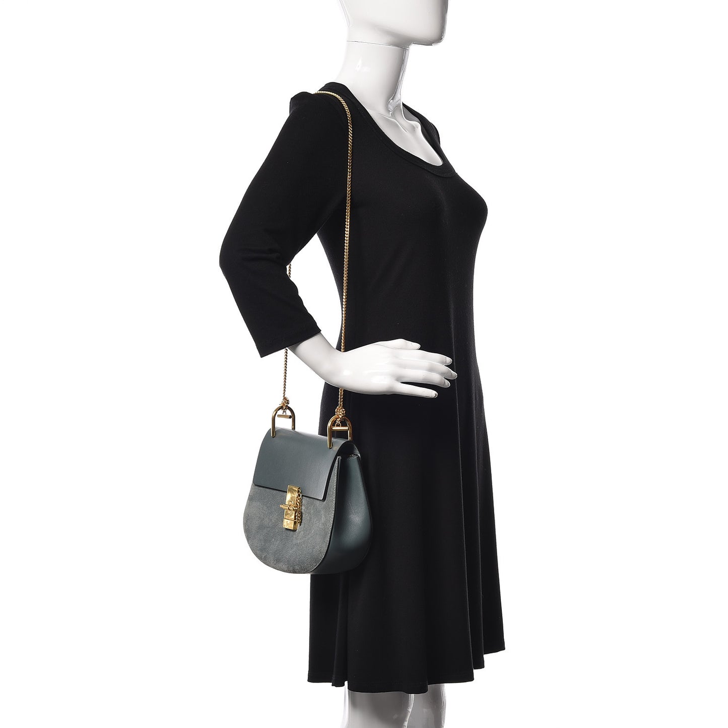 Suede Smooth Calfskin Drew Shoulder Bag Cloudy Blue