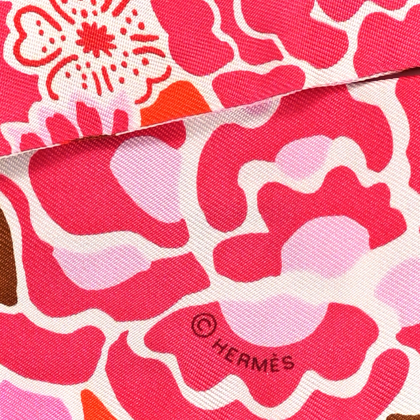 Silk Bingata Twilly Fuchsia Corail Brun